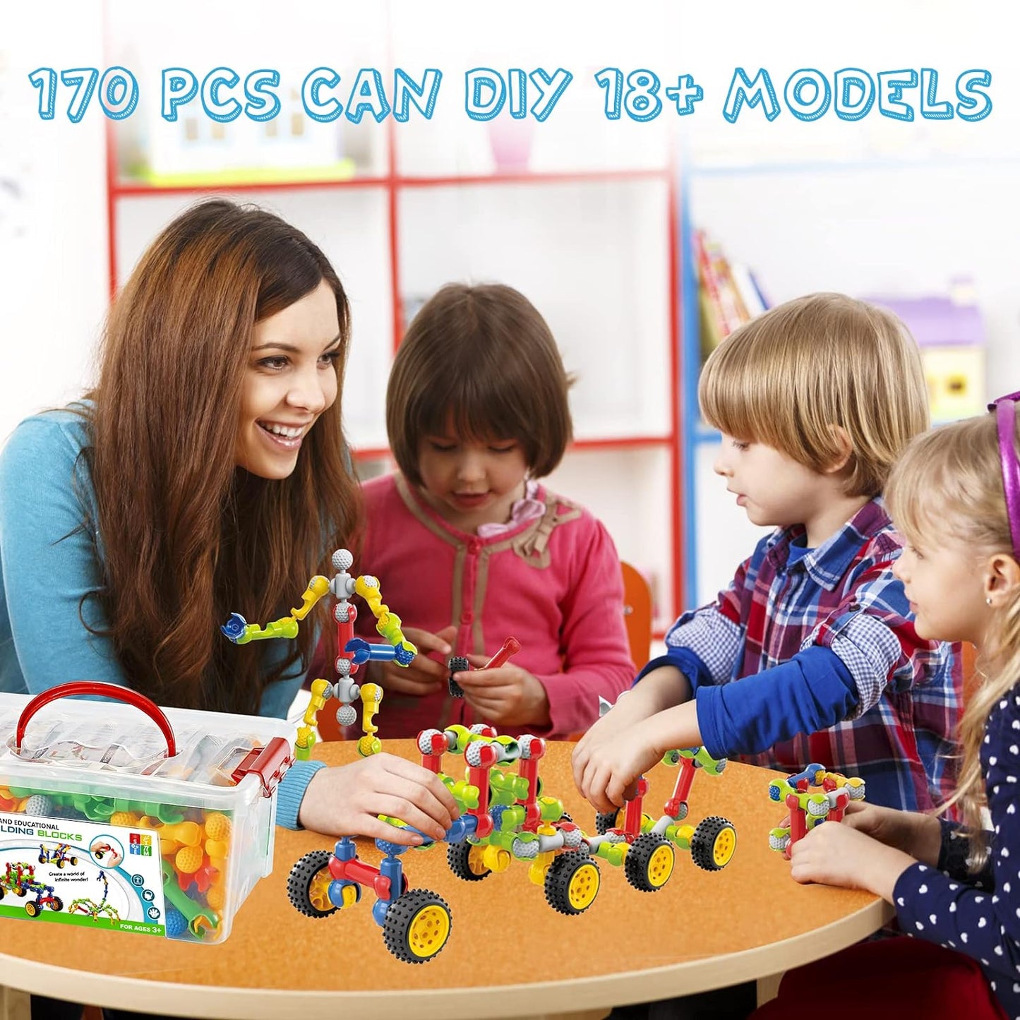 Caferria Kids Building Kit STEM Toys, 110 Pcs Educational Construction Engineering Building Blocks DIY Learning Set for Ages 3-10 Year Old Boys Girls, Best Gift for Children Creative Games Fun Play