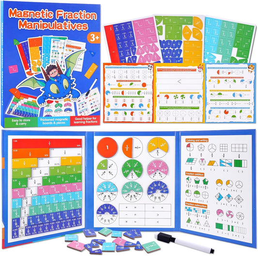 Magnetic Fraction Educational Puzzle, Magnetic Fraction Demonstration Book, Fraction Tiles & Circles, Montessori Math Manipulatives for Elementary School, Fraction Learning Toys for Kids