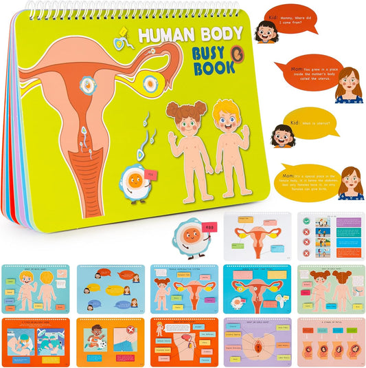 Freebear Montessori Busy Book for Kids, Human Body Anatomy Book for Toddlers, Preshool Kindergarten Learning Activities, Autism Sensory Toys, Travel Toys, Gifts for Girls and Boys 4 5 6 7 8 Years