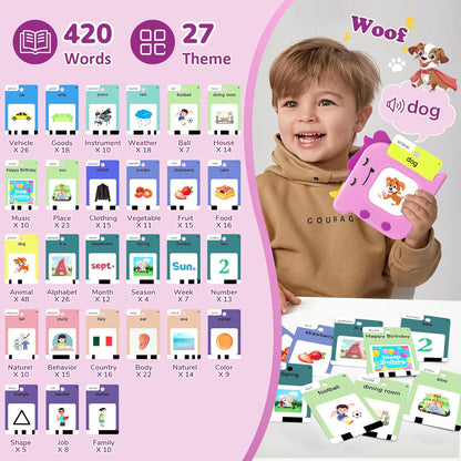 Talking Flash Cards for Toddlers 1 2 3 4 5 6 Year Olds, 420 Sight Words, Montessori Toys to Learning, Pocket Speech Therapy Toys for Toddlers, Sensory Preschool Educational Birthday