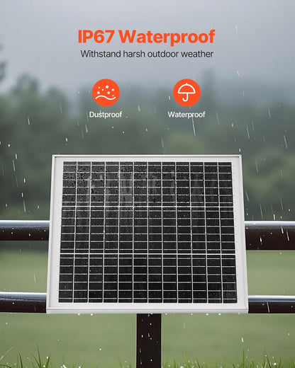 VEVOR 20W 12V Solar Panel Battery Charger, Solar Battery Trickle Charger Maintainer with Built-in Controller & 0-60° Adjustable Pole Mount Bracket, IP67 for Gate Fence Farm Lawn (Fit 1.5" - 3" Poles)