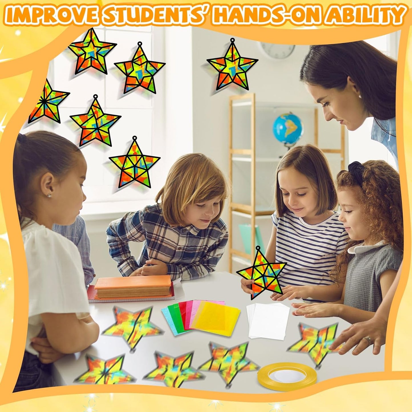 32 Sets Outer Space Suncatchers Craft Kit DIY Window Stained Glass Effect Planet Astronaut Alien Paper Crafts Home School Classroom Decoration Kid Birthday Gift Creative Art Project Activity Game - Colors A