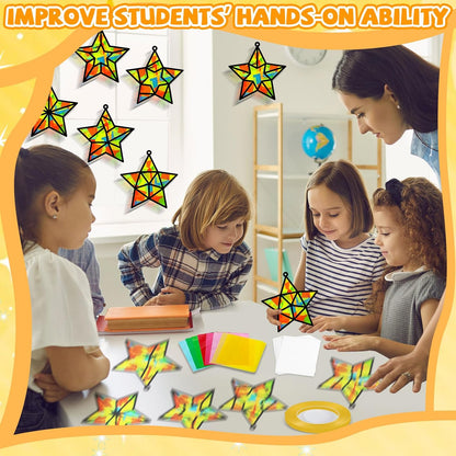 32 Sets Outer Space Suncatchers Craft Kit DIY Window Stained Glass Effect Planet Astronaut Alien Paper Crafts Home School Classroom Decoration Kid Birthday Gift Creative Art Project Activity Game - Colors A