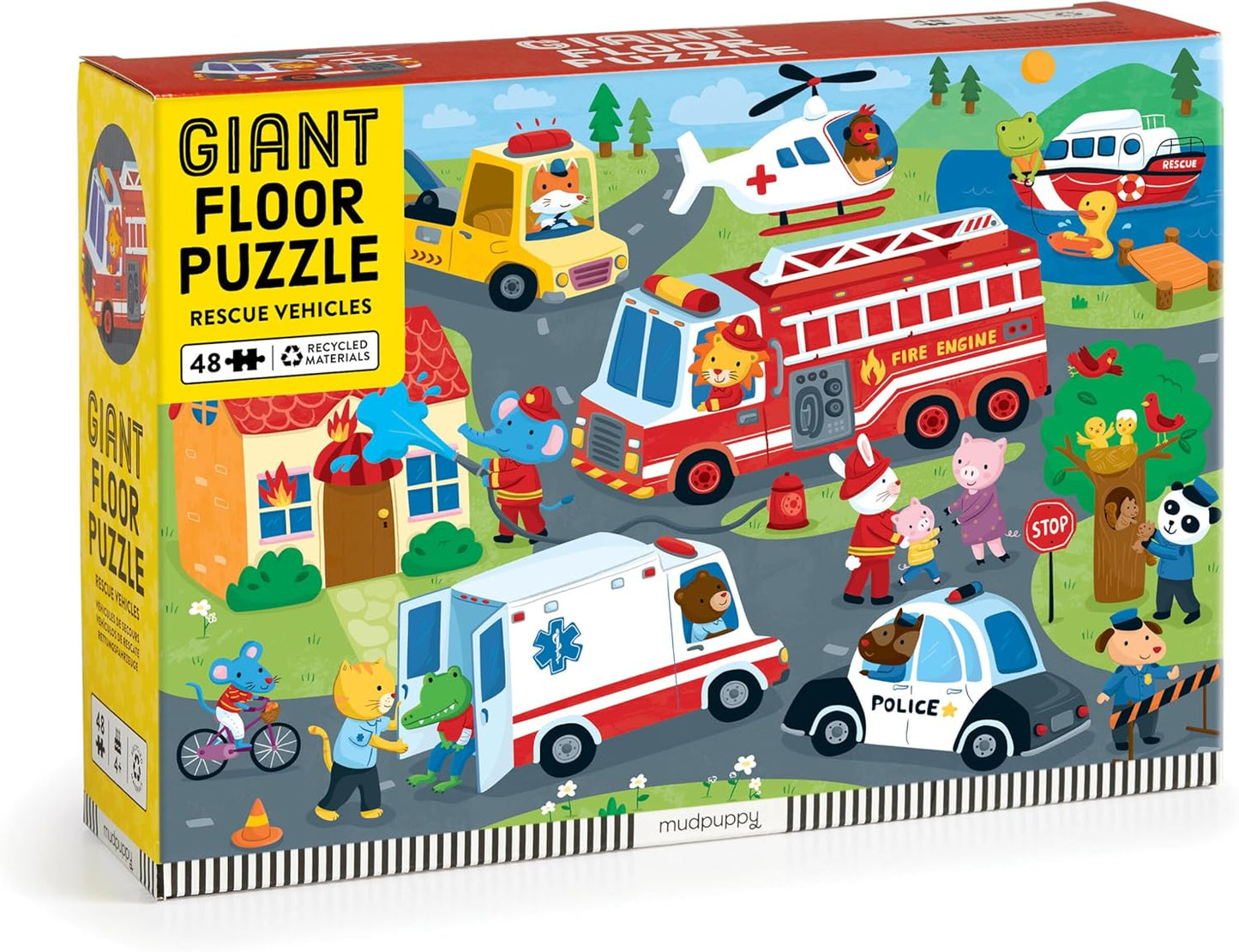 Mudpuppy Rescue Vehicles – 48 Piece Giant Floor Jigsaw Puzzle Featuring A Colorful Scene of Different Kinds of Rescue Transportation Vehicles and Adorable Rescue Characters