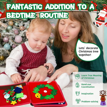 Montessori Christmas Busy Book for Toddlers 1-3- Learning Busy Book with Santa,Tree Decorating,Nativity-Autism Sensory Toy for Toddler 3-5 Airplane Travel Toy,Christmas Toddler Gifts for Girls & Boy