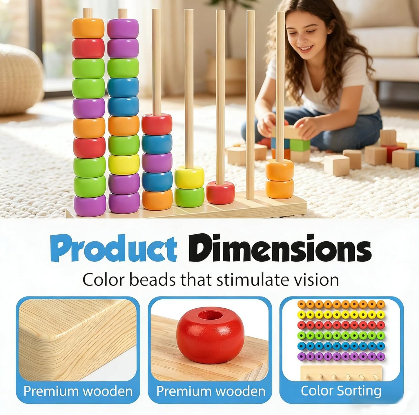 Color Matching Stacking Puzzle Game, 2026 New Wooden Color Match Challenge Game Fast Color Stack Challenge Ring Stack Puzzle with Rings and Racks, Tabletop Brain Teaser for Friend Family (2pcs)