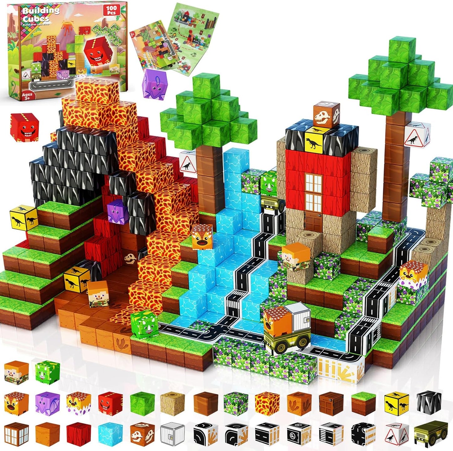 Goody King Magnetic Blocks |100PCS Magnetic Building Blocks Magic‘s House Magnetic Cube,Magnetic Blocks for Kids Ages 3-10,STEM Montessori Stacking Toy, Sensory Tiles Building Birthday for Toddlers