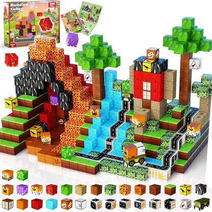 Goody King Magnetic Blocks |100PCS Magnetic Building Blocks Magic‘s House Magnetic Cube,Magnetic Blocks for Kids Ages 3-10,STEM Montessori Stacking Toy, Sensory Tiles Building Birthday for Toddlers
