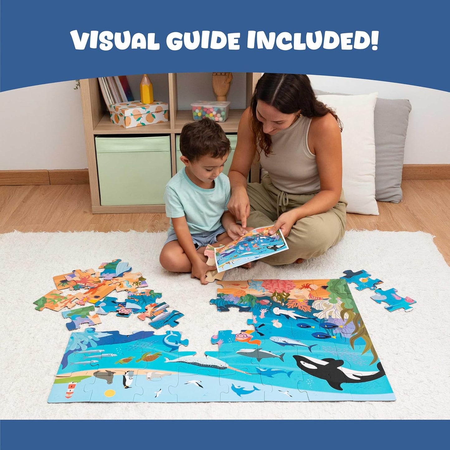 BONNYCO Giant Floor Puzzles for Kids of Jungle Animals with 48 Large Pieces. Safari Jumbo Puzzle 36.2 x 24.4 in, Gifts for Boys and Girls, Educational Kids Toys Ages 2-8