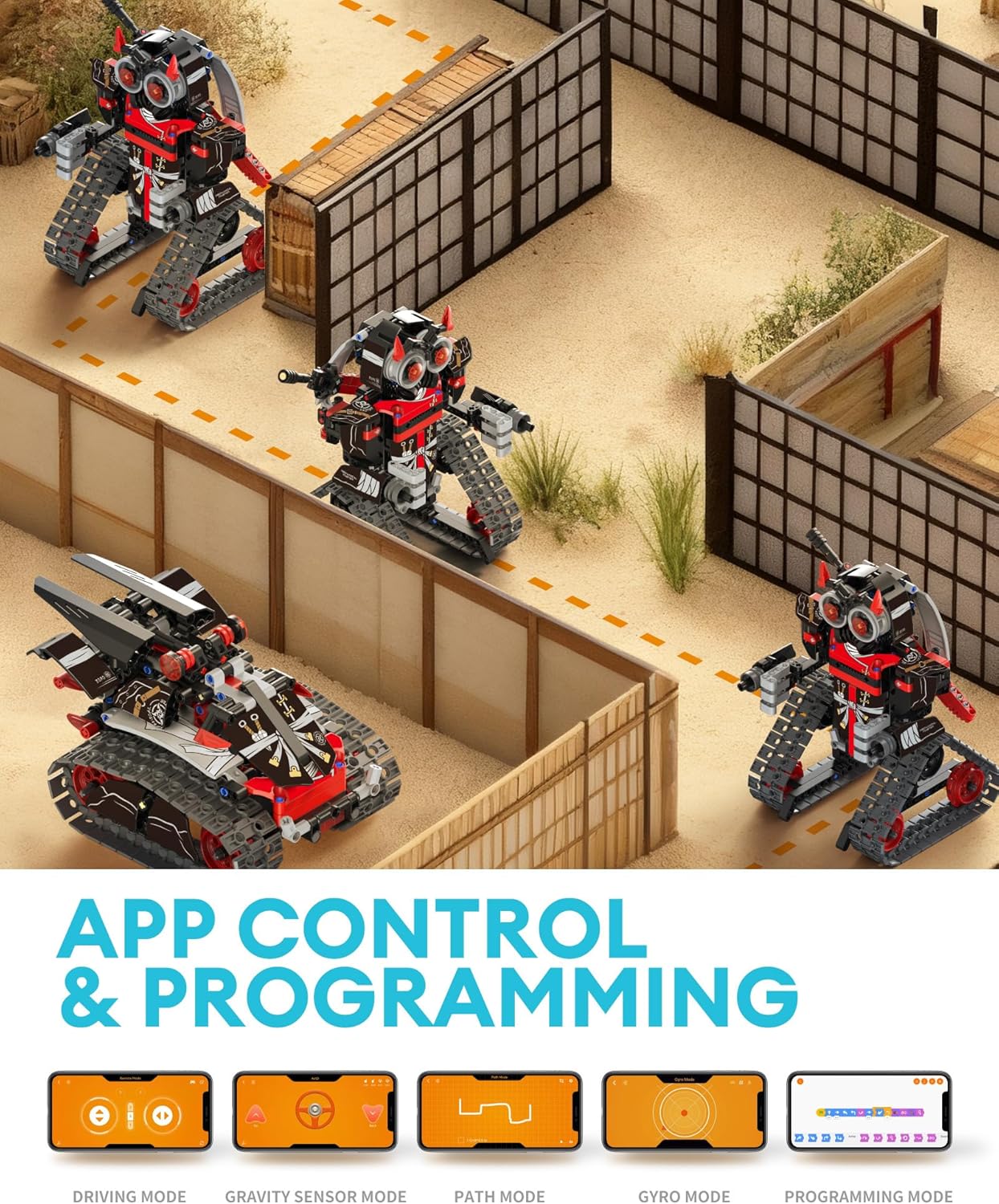 Opmind 5 in 1 STEM RC Robot Building Kit, APP & Remote Control Samurai/Ninja Blocks 443 Pcs, Erector Set RC Toy for Kids, DIY Build Science Educational Gift for Age 6 7 8 9 10 11 12+ Boys & Girls