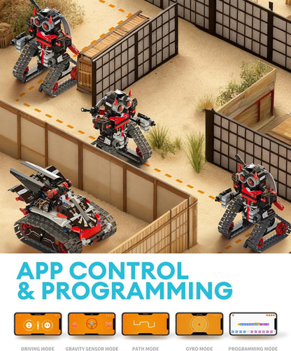 Opmind 5 in 1 STEM RC Robot Building Kit, APP & Remote Control Samurai/Ninja Blocks 443 Pcs, Erector Set RC Toy for Kids, DIY Build Science Educational Gift for Age 6 7 8 9 10 11 12+ Boys & Girls