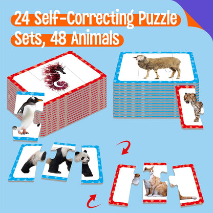 72 Word Spelling Puzzles with Error-Correction Mechanism in 3 Pieces, Perfect for Preschool Learning (36 Block Double Sided)