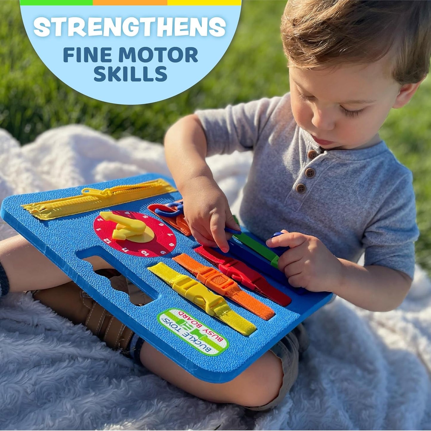 Buckle Toys Busy Board - Montessori Learning Toy for Toddlers Great Kids Road Trip Essentials - Foam Sensory Board - Develop Fine Motor Skills - Pink