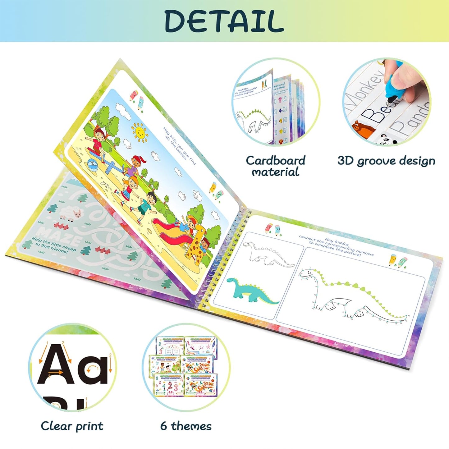 Magic Practice Copybook, Reusable Writing Practice Book, for Preschool Kids Age 3-8 Calligraphy (4 Books with Pens)
