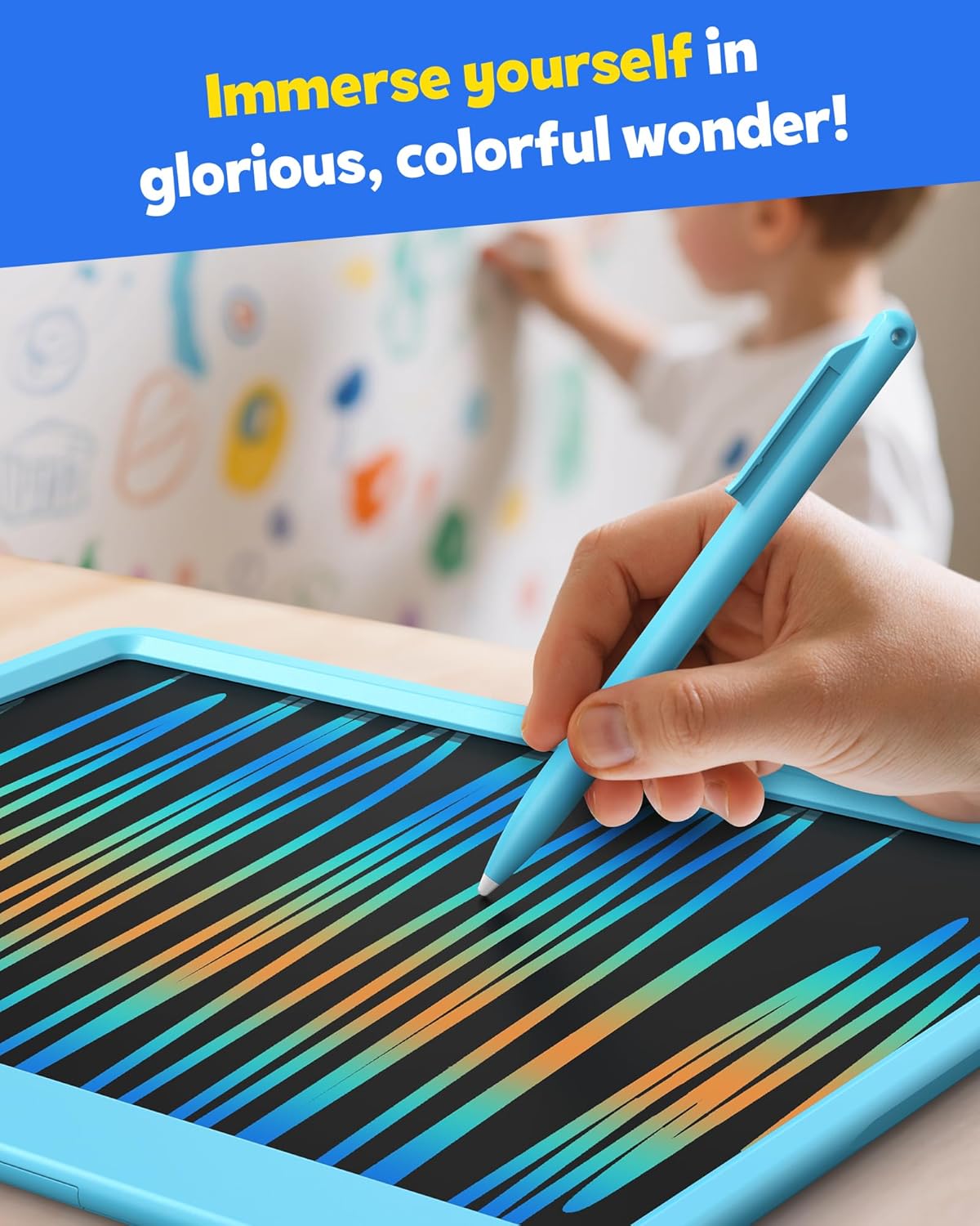TEKFUN LCD Writing Tablet for Kids, 10-inch Coloring Drawing Pad, Mess Free Doodle Board, Airplane Travel Toys for Boys and Toddlers, Road Trip Essentials, Gifts for 3 4 5 6 7 8 Year Old Girls(Blue)