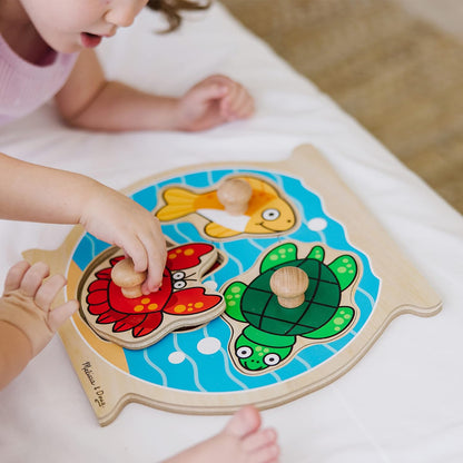 Melissa & Doug Pet Animals Jumbo Knob Puzzle, Wooden Peg Puzzle for Toddlers, Educational Toy for Shape Recognition and Fine Motor Skills, Ages 1+