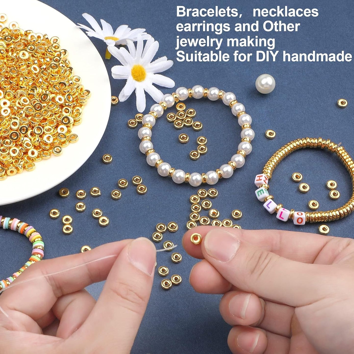 1500pcs 6mm Flat Round Spacer Beads Disc Loose Jewelry Making Beads for DIY Bracelet Necklace Earring Craft Supplies, Gold & Silver