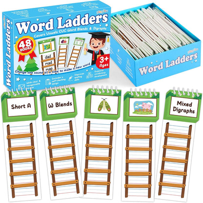 gisgfim 48 Word Ladders Flip Books Sight Words Flash Cards Kindergarten Reading and Spelling Games Phonics Games Flash Cards Preschool Learning Activities for Kindergarten Classroom