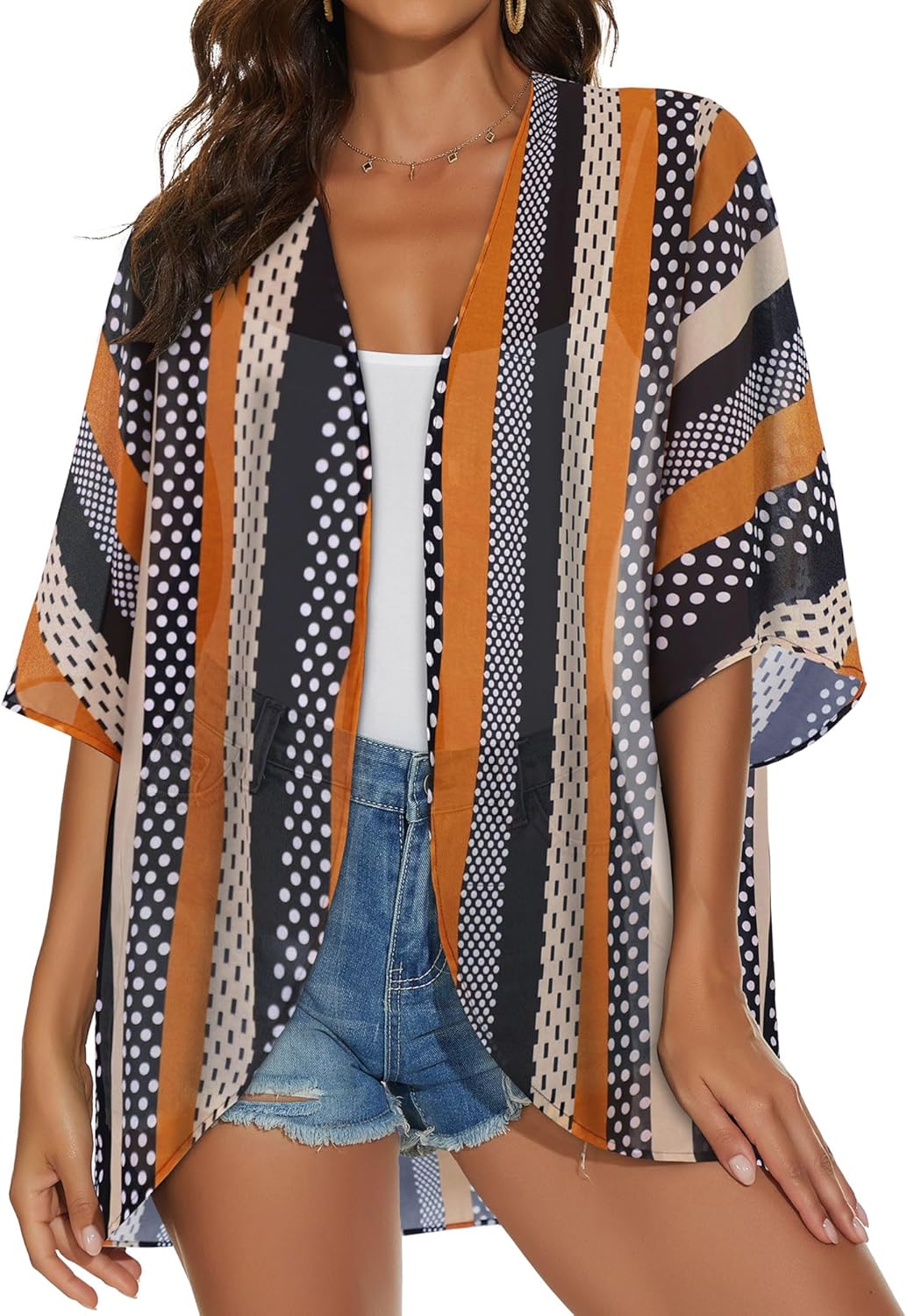 Womens Kimono Cardigans Beach Cover ups Swimwear Puff Sleeve Loose Casual Summer Tops 2026