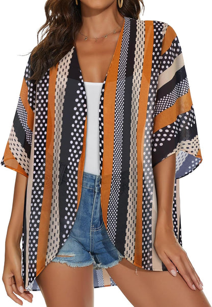 Womens Kimono Cardigans Beach Cover ups Swimwear Puff Sleeve Loose Casual Summer Tops 2026