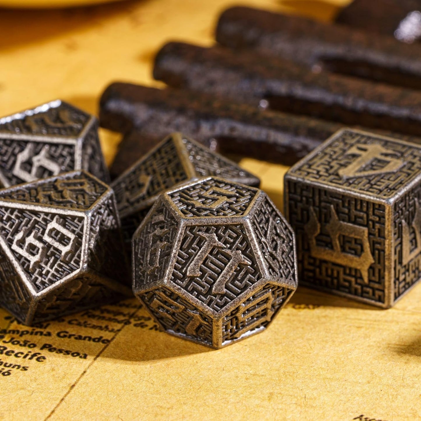UDIXI Steampunk Metal Dice Set, 7 Die Polyhedral DND Dice Set for D&D Role Playing Game and Math Teaching (Ancient Copper)