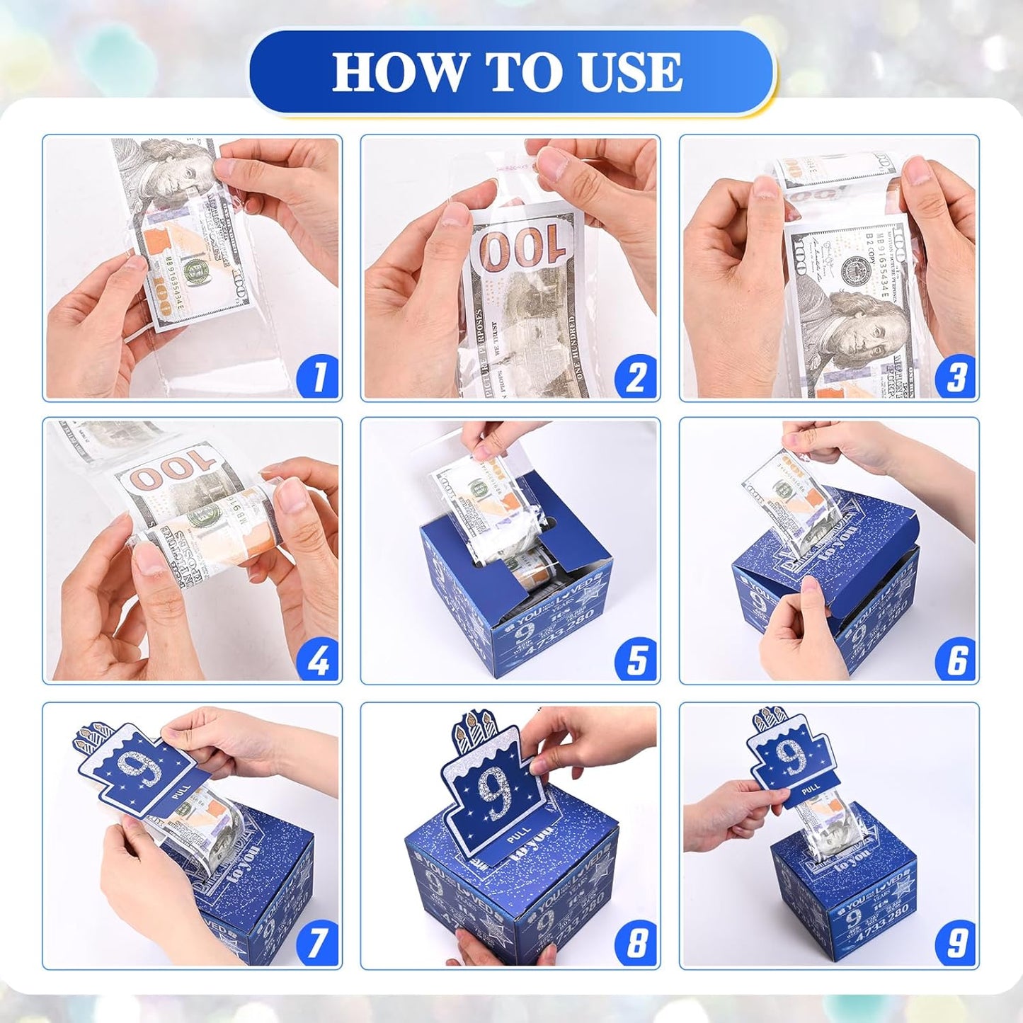 10 Happy Birthday Money Box for Cash Gift, 10th Birthday Decorations for Boys and Girls, Gifts for 10 Year Old Boy, Boy Gift Ideas, Cool Things for Teen -Blue with 100PCS Bags