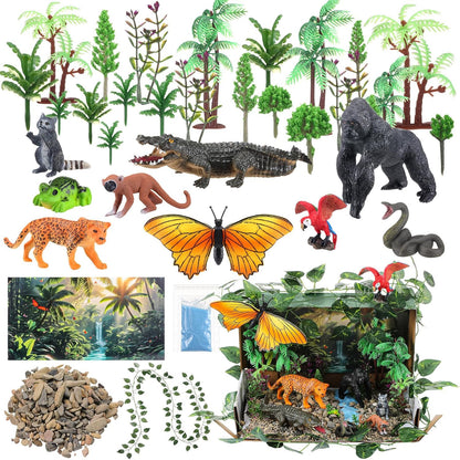 Teyva Daily 48 Pcs Dinosaur Diorama Kit Habitat Project Box Set 3D Dinosaurs Diorama Supplies Include Dinosaurs Model Figures & Eggs Volcano Artificial Trees with Cardboard for DIY Crafts Gifts