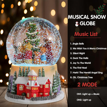 VCUTEKA Christmas Snow Globe, Lighted Musical Snow Globes with 6 Puppies Around Christmas Tree, Battery Operated Snow Globes for Kids Gift and Holiday Home Décor