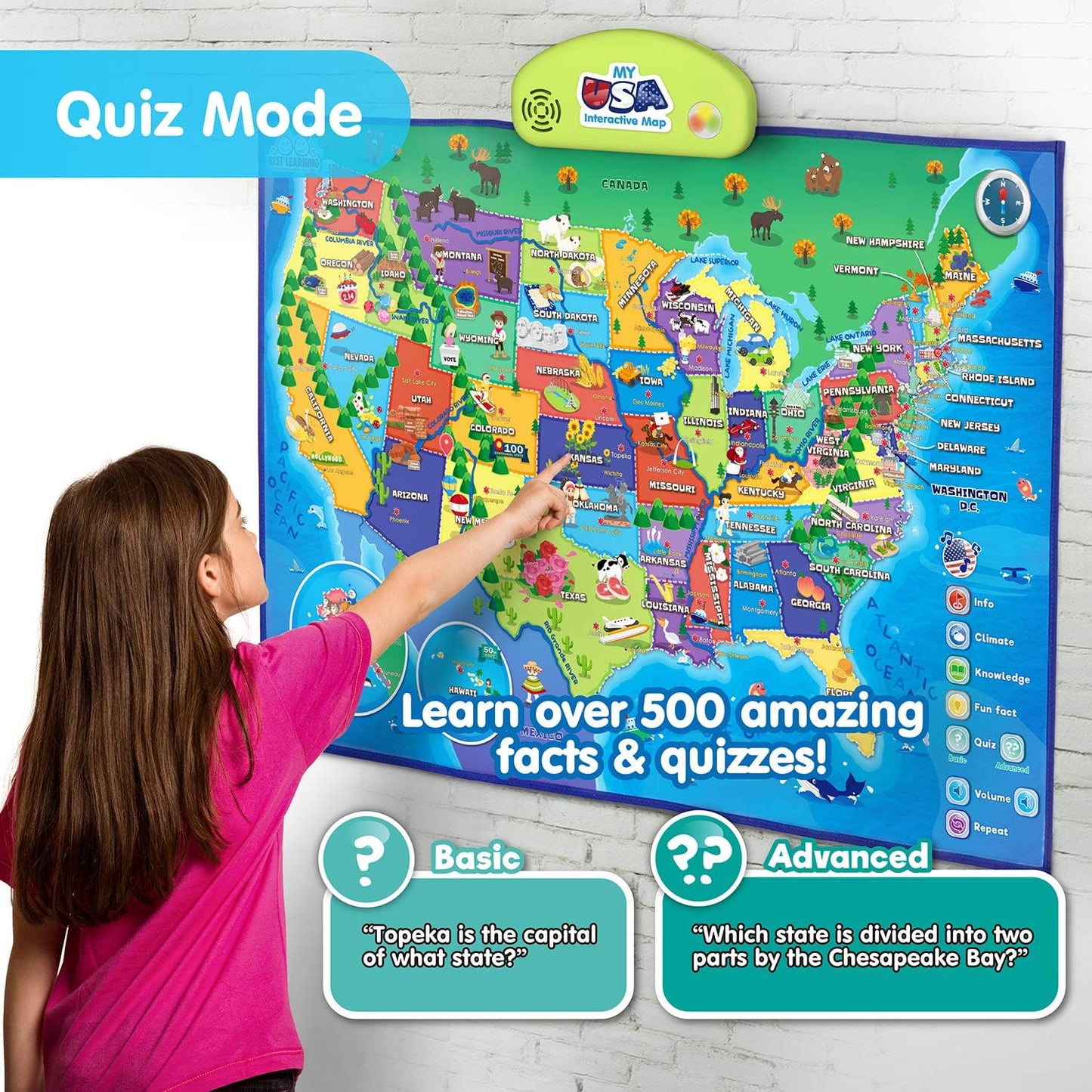 BEST LEARNING i-Poster My World – Interactive Talking World Map for Kids Ages 5-12 to Learn Countries, Flags, and Fun Facts About Our Planet