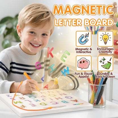 FINDMAG Magnetic Letter Board, Dual Sided ABC Education Board Writing Practice for Toddler, Erasable Educational Tool for Kids, Reusable Learning Toys, Back to School Supplies Road Trip Essentials