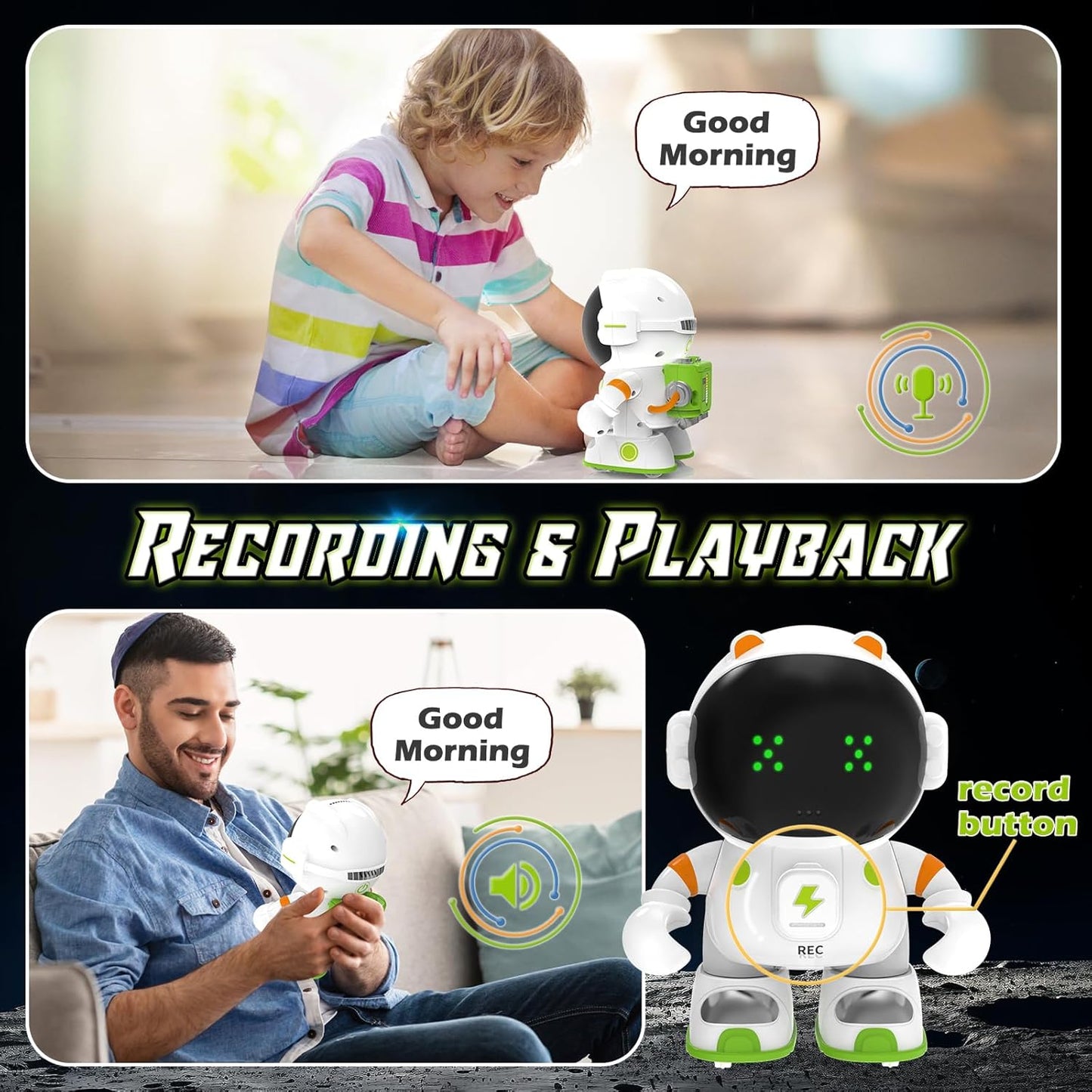 KaeKid Astronaut Robots for Kids, Smart Talking Robotic with Touch Sensor, Voice Control, Speech Recognition, Sing, Dance, Repeat and Record, Rechargeable Robot Toy for 3-8 Year Old Boys Girls