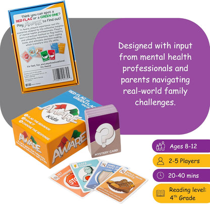 AWARE Kids Card Game – Learn to Spot Red Flag & Green Flag Behaviors Through Play | Teaches Healthy vs Unhealthy Behaviors | Ages 8–12 | Family & Classroom Use
