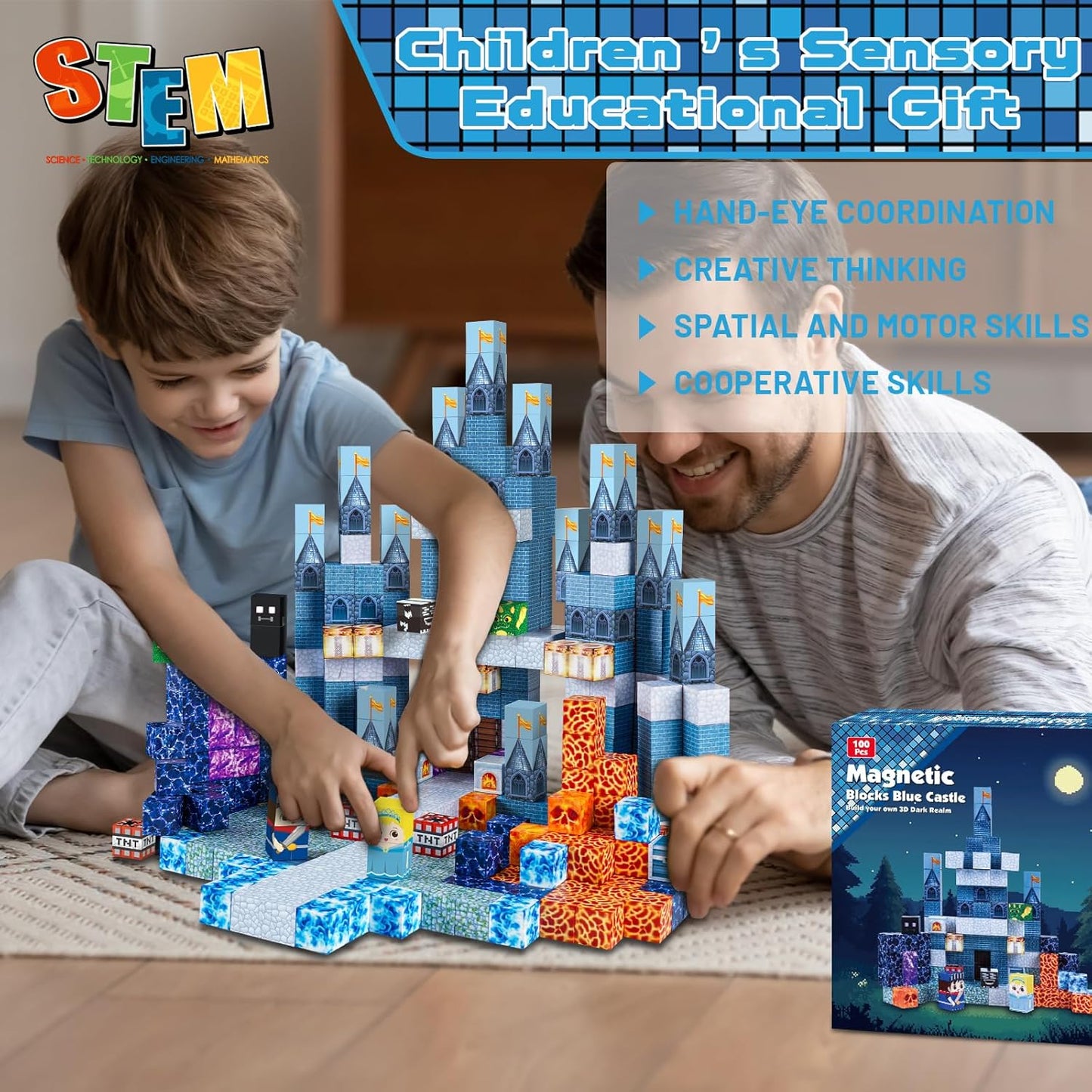 ToyUnited Magnetic Blocks-100PCS Magnetic Building Blocks Magnet Cube Toys Stacking,Build Forest World Set,STEM Montessori Sensory Toys for Kids Boys Girls Age 3 4 5 6 7 8 9 10 Easter Birthday Gift