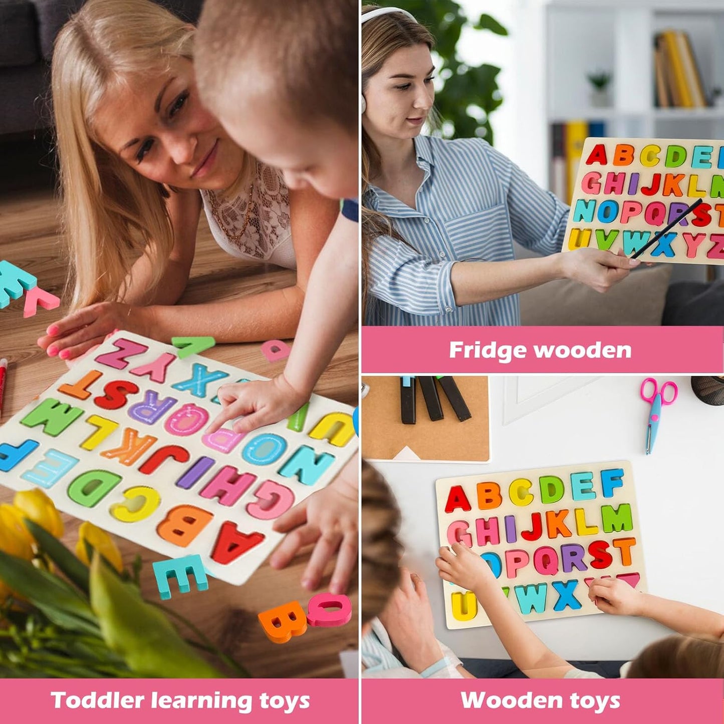 Amor Present Preschool Learning Toys,ABC Wooden Alphabet Puzzle Board for Toddlers, Educational Montessori Letters Game