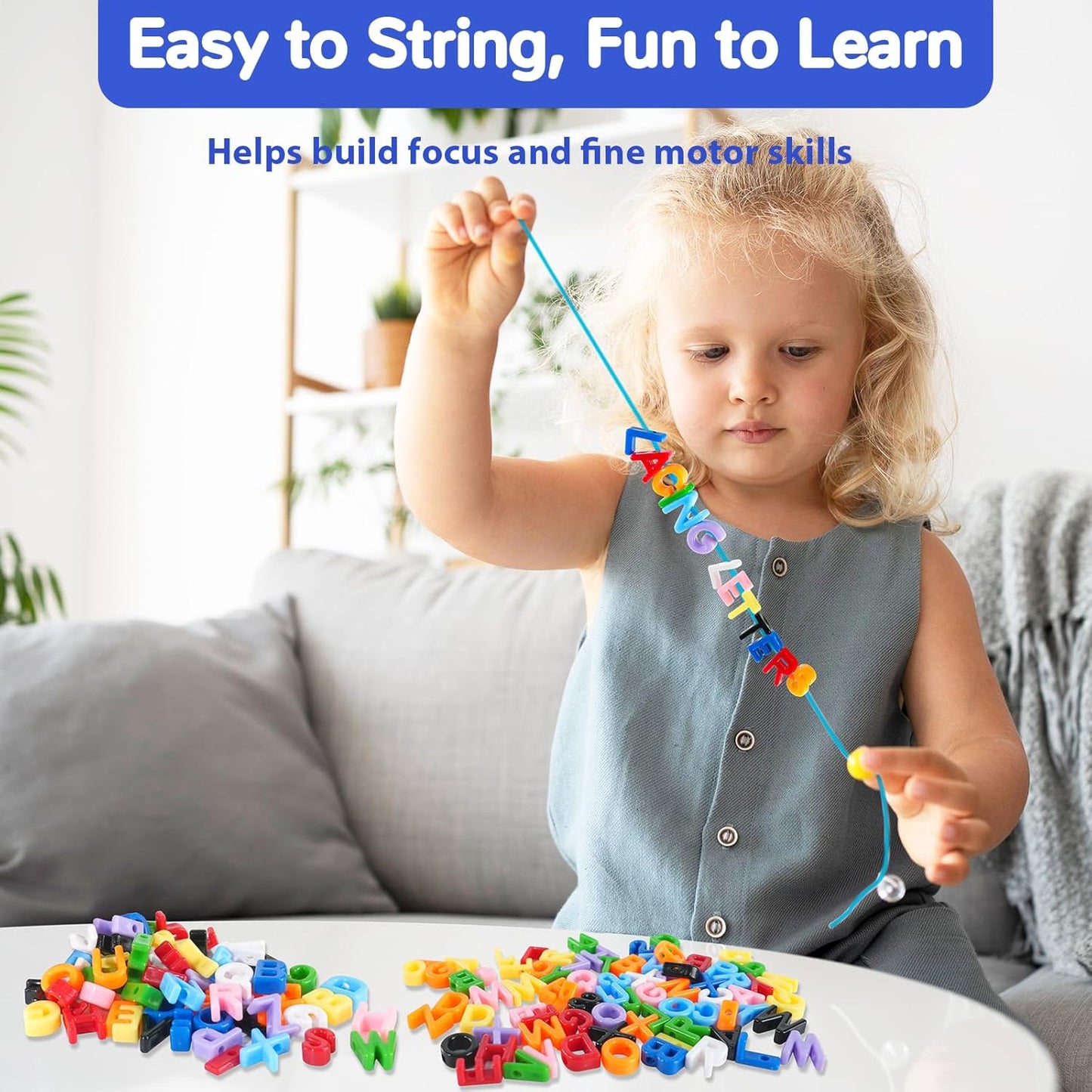 278 Pcs Lacing Letters Beads, 10 Color Alphabet Letter Beads Learning Toys with 18 Laces, Lowercase ABC Bead Letters Toys for Kids Ages 3+, Home Manipulatives for Preschoolers, Back to School Supplies