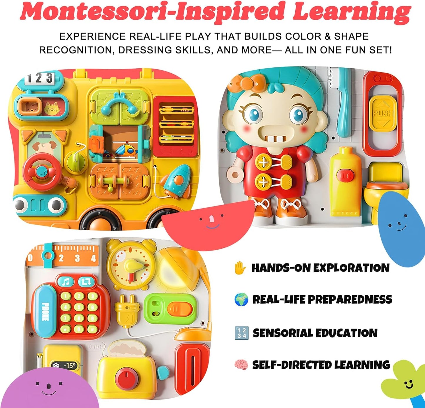 Montessori Busy Board Sensory Toys for Toddlers 1-3, Activity Music & LED Light Up Montessori Toys for 2+ Year Old, Travel Toys for 2 Year Old Boys & Girls, 2025