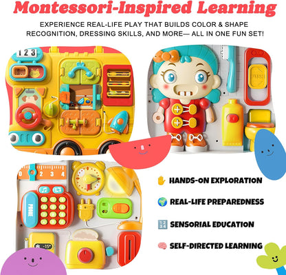 Montessori Busy Board Sensory Toys for Toddlers 1-3, Activity Music & LED Light Up Montessori Toys for 2+ Year Old, Travel Toys for 2 Year Old Boys & Girls, 2025