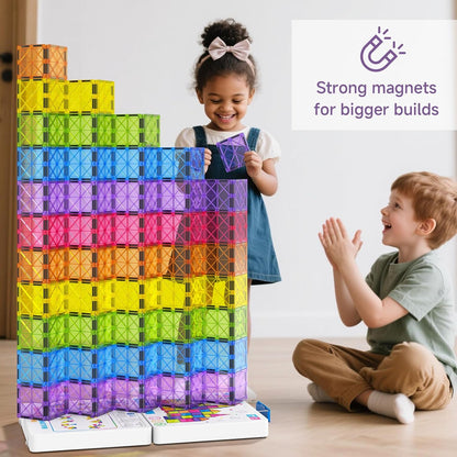 42-Piece Mini Magnetic Tiles Travel Set with Metal Storage Box - Portable STEM Building Blocks for Kids Ages 3-8, Montessori Educational Toys for Airplane & Car Rides, Gift for Boys & Girls