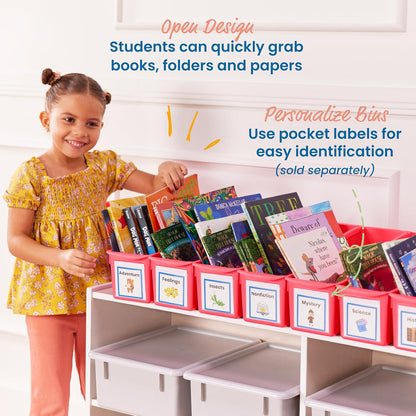ECR4Kids Linking Plastic Storage Book Bin, Multipurpose Organization, Neon Purple, 10-Piece