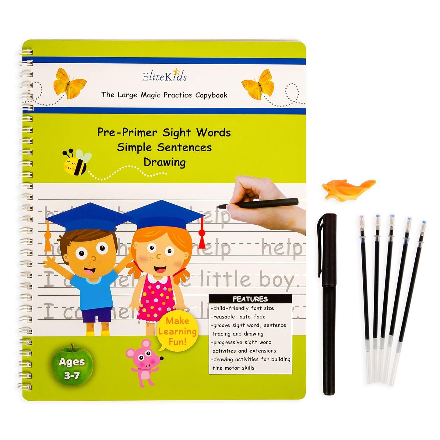 Magic Grooved Writing Practice for Kids, Trace Books for Kids Ages 3-5, 6-8, Handwriting Practice for kids 5-7, Teacher-Designed Reusable Magic Practice Copybook for Kids ages 3-8 (8.7×6.9in)