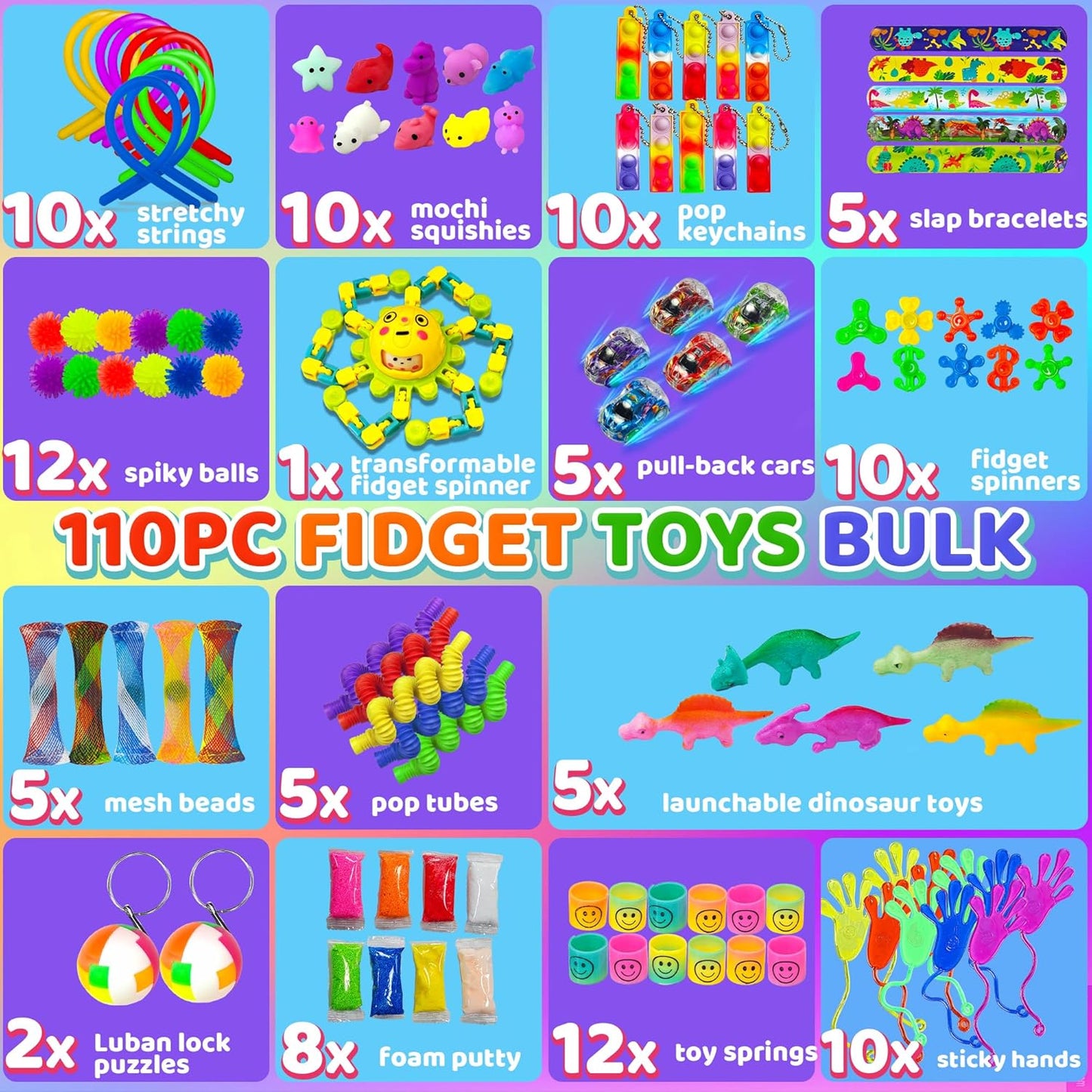 15Pack Fidget Toys Bulk for Adult Kids Age 5-7, 8-12, Sensory Autism Travel Must Have ADHD Autistic Figette Classroom Treasure Prize Box School Must Have Stress Anxiety Easter Basket Stuffers Gifts