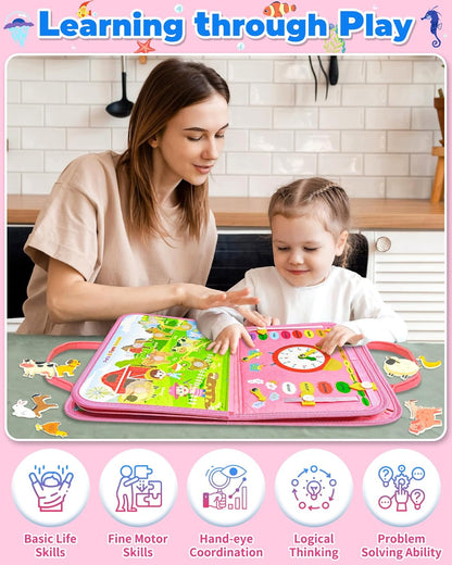 Gojmzo Busy Board Montessori Toys for Toddler Boy Girl Birthday Gifts, Busy Book Sensory Toys for Toddlers, Learning Educational Toddler Travel Activities