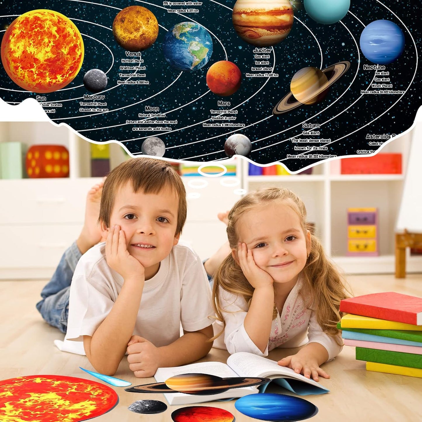 Crtiin 70 Pcs Giant Magnetic Solar System Planet Magnetic for Fridge Planets Whiteboard Display Magnets for Kids Solar System Toys Reusable Educational Learning Toys Kit for Kid Toddler Classroom Home