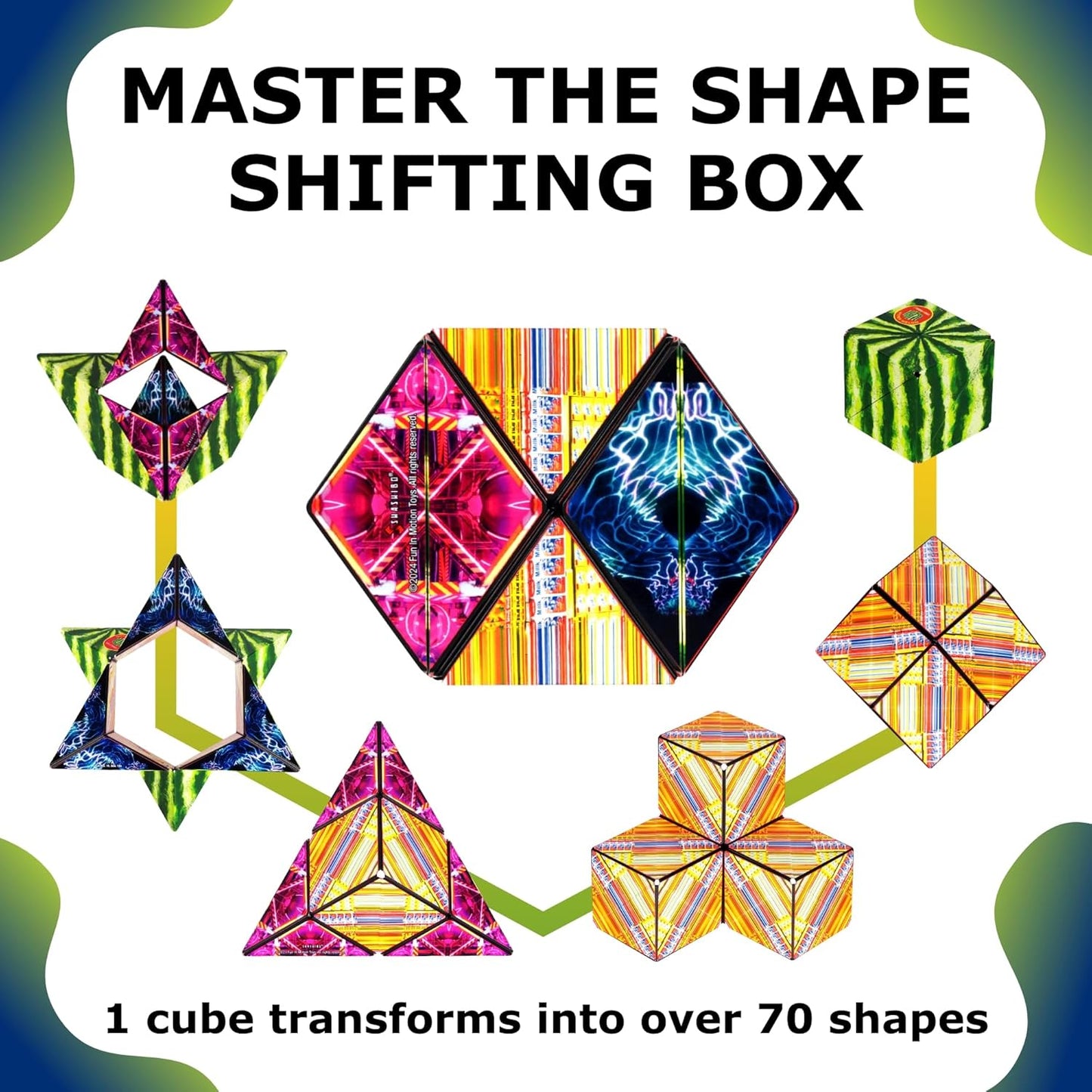 Shashibo Shape Shifting Box - Award-Winning STEM Fidget Toy with Ultra Strong Magnets - Puzzle Cube Transforms Into 100+ Shapes, Perfect Sensory Gift for Kids, Teens, and Adults (Glowquarium)