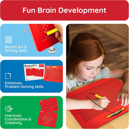 PicassoTiles 2PK 4-in-1 Magnetic Drawing Board 12x10 inch Large Magnet Tablet Pad with 4 Facings Lowercase & Uppercase Alphabets, Numbers, & Freestyle STEM Learning Writing Reading Playboard PTB06