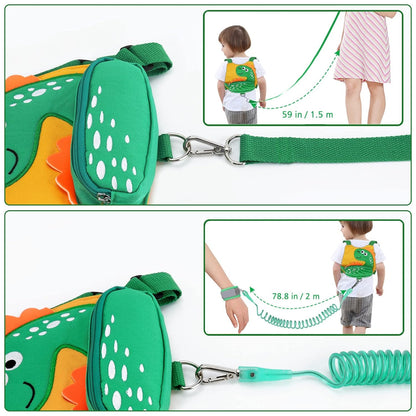 3 in 1 Toddler Harness Leash + Baby Anti Lost Wrist Link, Accmor Cute Dinosaur Child Safety Harness Tether, Kids Walking Wristband Assistant Strap Belt for Parent Boys Outdoor Activity (Black)