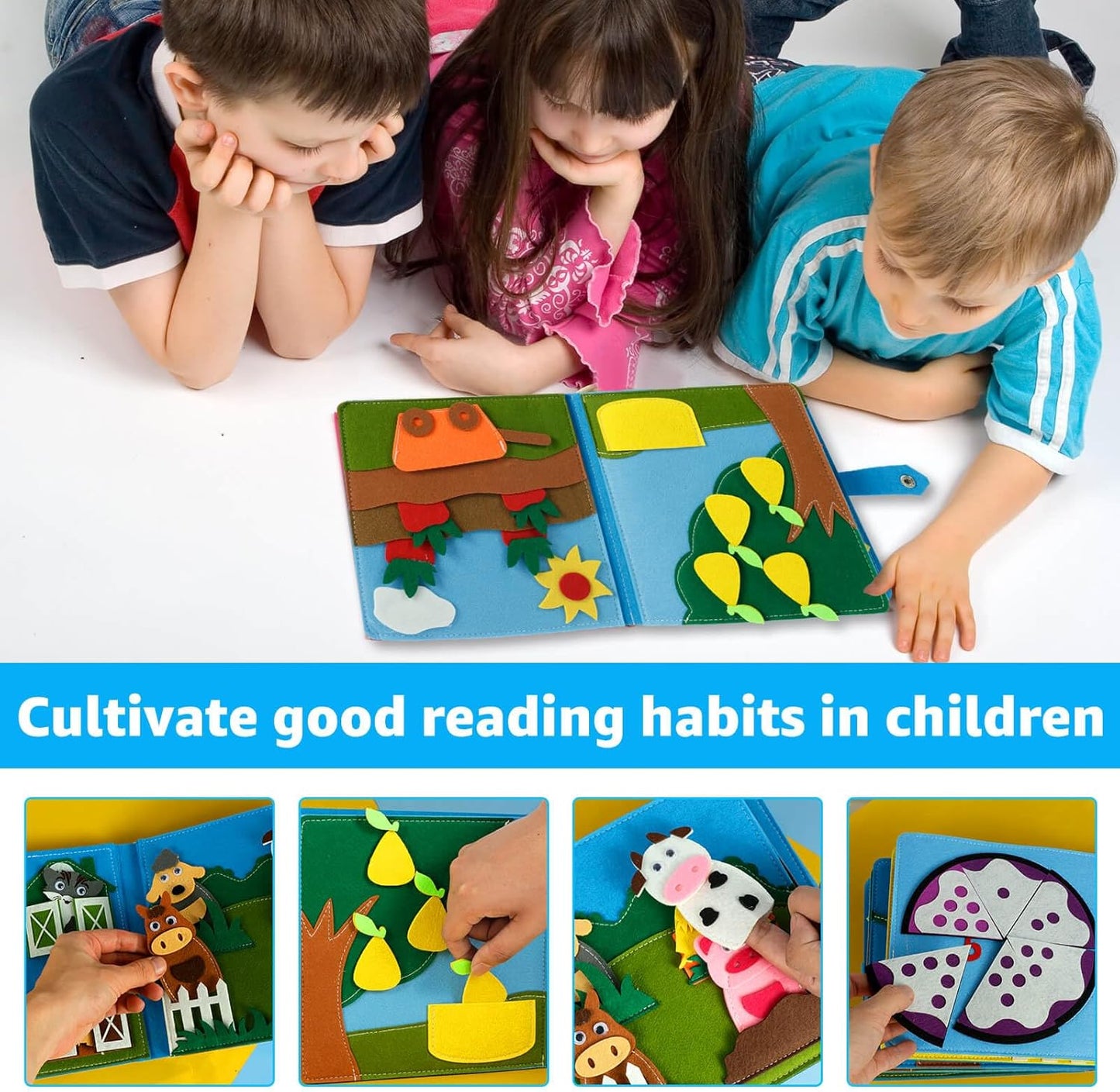 Cobelae Busy Book for Toddlers 1-3, Montessori Toys Busy Board for 1 Year Old,Farm Felt Quiet Activity Book for Toddlers, Airplane Travel Toys Gift for Boys Girls 1+ Year Old
