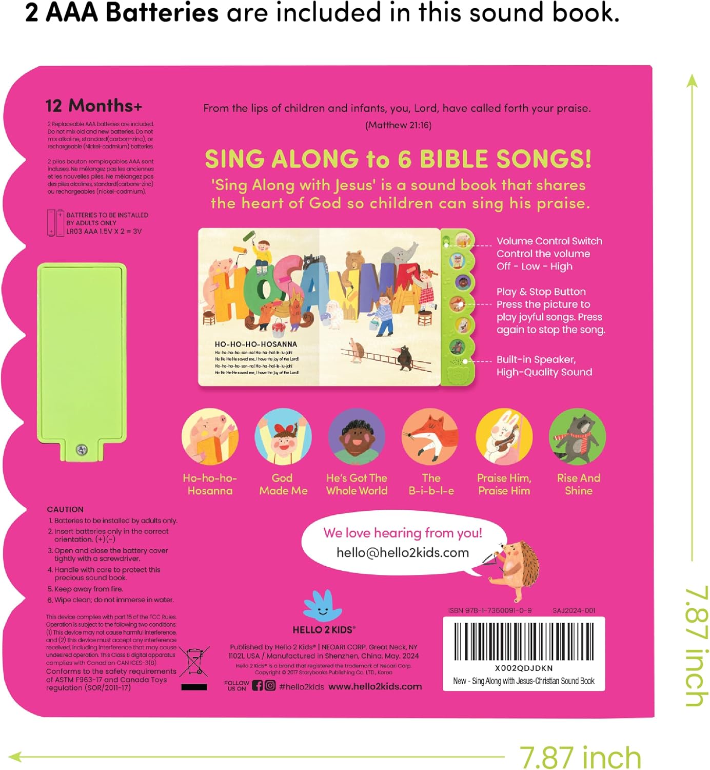 Dance with Jesus Christian Sound Books for Kids - 6 Bible Songs for Toddlers – Christian Gifts for Kids - Baby Bible for Baptism, Christening, Dedication Gifts, Sunday School, Preschool Homeschool