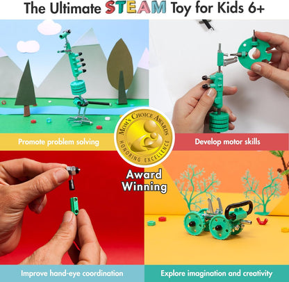 The Off Bits Erector Set: Animal Mini STEM Toys for Kids 6+, Toy Building Sets with Nuts & Bolts, STEM Building Toys Gifts for Boys and Girls (Green Dino)