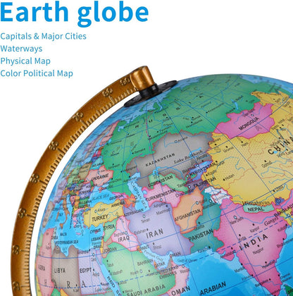 TTKTK Illuminated World Globe for Kids & Adults All Ages with Wooden Stand 7 in 1- Night View Stars Map Constellation Globe with Detailed Colorful World,Built-in LED Bulb, Educational Gift